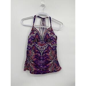 Athleta Aqualuxe Paradise Print Purple Tankini Racerback Swimsuit Top Medium
